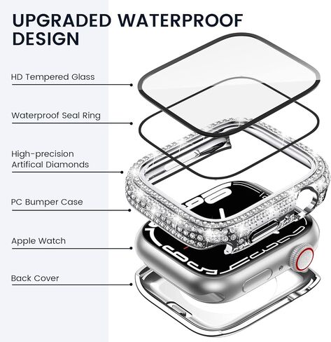 Tensea [2 in 1 for Waterproof Apple Watch Screen Protector Case Series 10 46mm Accessories, iWatch Hard Diamond Front and Back Bumper Case with Tempered Glass Film, Bling Face Cover Women, 46 mm in Saudi Arabia