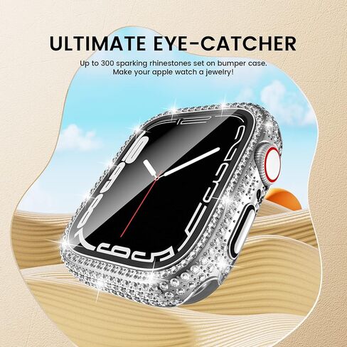 Tensea [2 in 1 for Waterproof Apple Watch Screen Protector Case Series 10 46mm Accessories, iWatch Hard Diamond Front and Back Bumper Case with Tempered Glass Film, Bling Face Cover Women, 46 mm in Saudi Arabia