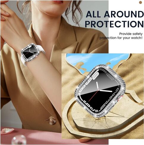 Tensea [2 in 1 for Waterproof Apple Watch Screen Protector Case Series 10 46mm Accessories, iWatch Hard Diamond Front and Back Bumper Case with Tempered Glass Film, Bling Face Cover Women, 46 mm in Saudi Arabia