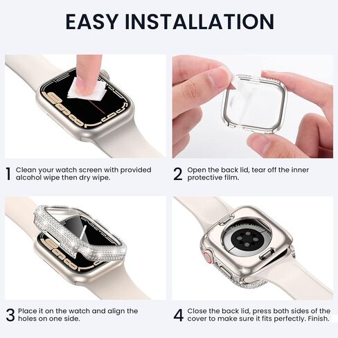 Tensea [2 in 1 for Waterproof Apple Watch Screen Protector Case Series 10 46mm Accessories, iWatch Hard Diamond Front and Back Bumper Case with Tempered Glass Film, Bling Face Cover Women, 46 mm in Saudi Arabia