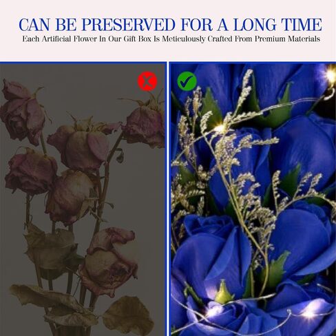 Preserved Flower Bouquet, Gift Box from Forever Roses and LED Lights, Gifts for Women, Artificial Flowers Bouquet for Wife, Girlfriend, Unique Mom Gifts. (Pink) in Saudi Arabia