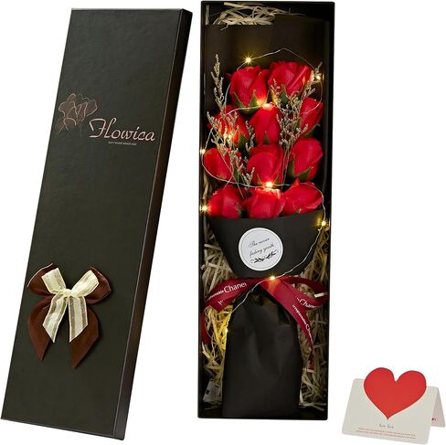 Preserved Flower Bouquet, Gift Box from Forever Roses and LED Lights, Gifts for Women, Artificial Flowers Bouquet for Wife, Girlfriend, Unique Mom Gifts. (Pink) in Saudi Arabia