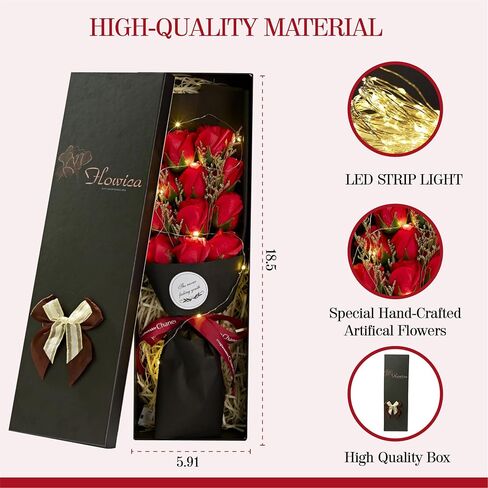 Preserved Flower Bouquet, Gift Box from Forever Roses and LED Lights, Gifts for Women, Artificial Flowers Bouquet for Wife, Girlfriend, Unique Mom Gifts. (Pink) in Saudi Arabia