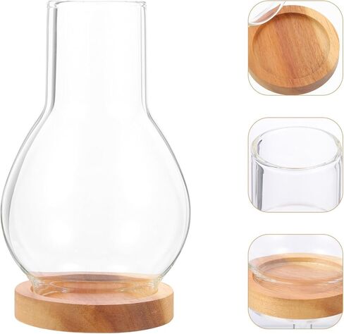 Glass Chimney Candle Holder Hurricane Glass Candle Holders Clear Glass Dome Cover with Wooden Base Chimney Tube Pillar Candle Covers Oil Lamp Shades for Wedding Home Decor in Saudi Arabia