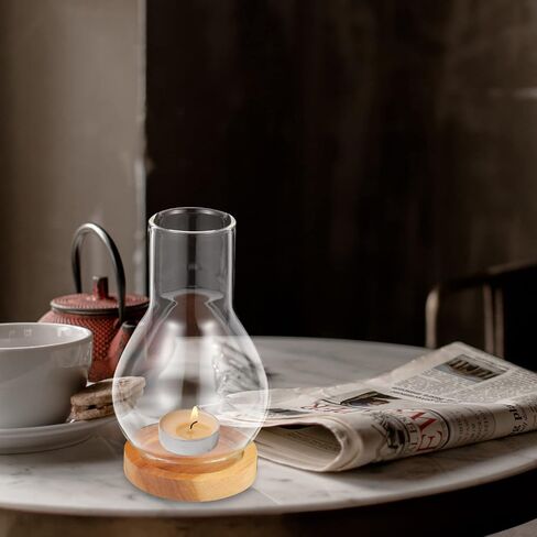 Glass Chimney Candle Holder Hurricane Glass Candle Holders Clear Glass Dome Cover with Wooden Base Chimney Tube Pillar Candle Covers Oil Lamp Shades for Wedding Home Decor in Saudi Arabia