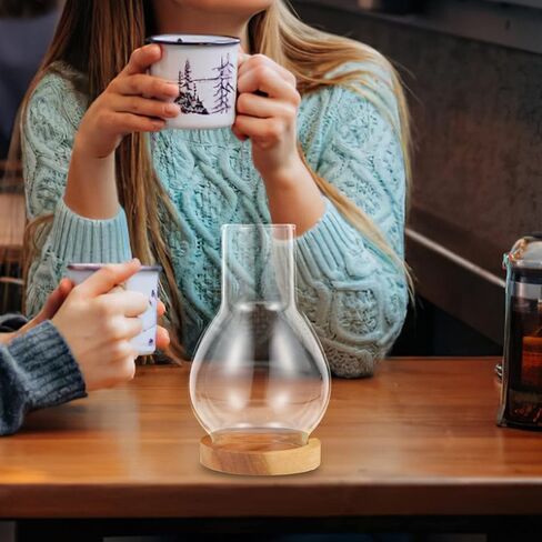 Glass Chimney Candle Holder Hurricane Glass Candle Holders Clear Glass Dome Cover with Wooden Base Chimney Tube Pillar Candle Covers Oil Lamp Shades for Wedding Home Decor in Saudi Arabia