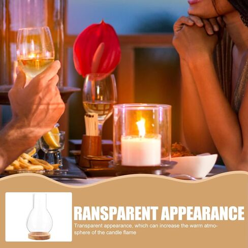 Glass Chimney Candle Holder Hurricane Glass Candle Holders Clear Glass Dome Cover with Wooden Base Chimney Tube Pillar Candle Covers Oil Lamp Shades for Wedding Home Decor in Saudi Arabia