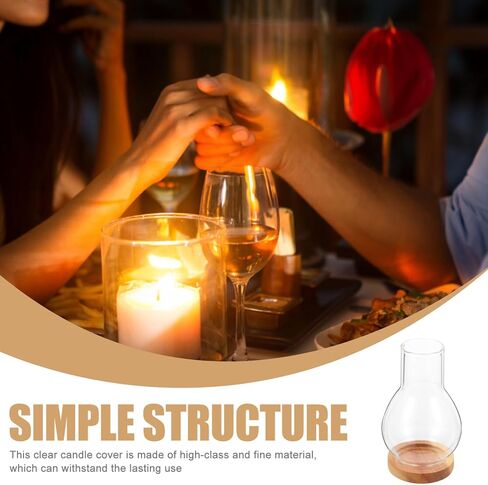 Glass Chimney Candle Holder Hurricane Glass Candle Holders Clear Glass Dome Cover with Wooden Base Chimney Tube Pillar Candle Covers Oil Lamp Shades for Wedding Home Decor in Saudi Arabia