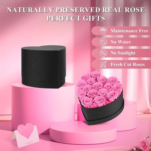 16 Piece Preserved Flowers Roses Heart Shape Box Forever Flowers with Necklace Real Roses That Last A Year Christmas Roses Gifts for Women Anniversary Rose Bouquet Gifts (Red) (Red) in Saudi Arabia