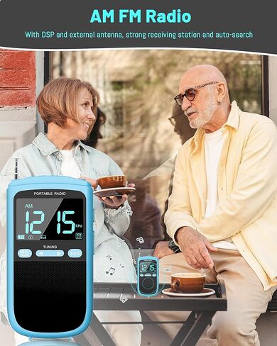 راديو محمول AM FM، راديو جيب شخصي ببطارية قابلة لإعادة الشحن بقدرة 900 مللي أمبير في الساعة مع أفضل استقبال، شاشة LCD واضحة، مقبس سماعة الأذن، راديو ترانزستور لإعداد الوقت للمنزل والخارج، المشي (أزرق) in Kuwait