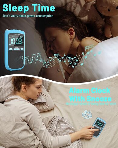 راديو محمول AM FM، راديو جيب شخصي ببطارية قابلة لإعادة الشحن بقدرة 900 مللي أمبير في الساعة مع أفضل استقبال، شاشة LCD واضحة، مقبس سماعة الأذن، راديو ترانزستور لإعداد الوقت للمنزل والخارج، المشي (أزرق) in Kuwait