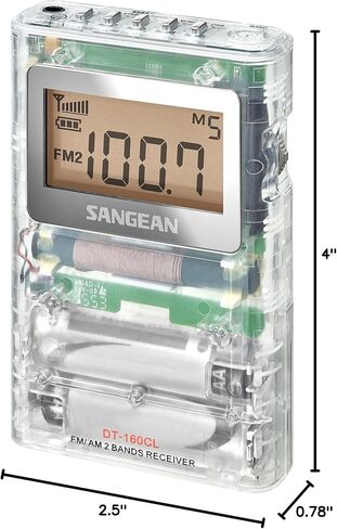 سانجين DT-160 AM/FM راديو جيب ستيريو مع 100 ساعة تشغيل على بطاريتين AA، أبيض in Kuwait