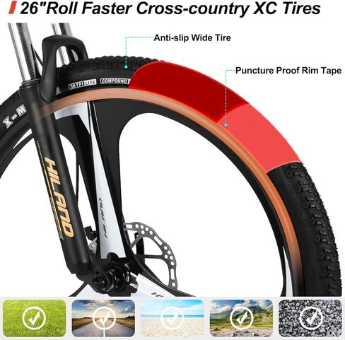 دراجة جبلية للنساء مقاس 26 بوصة من Hiland، دراجة للرجال والنساء مع 21 سرعة، دراجة جبلية بإطار من الفولاذ عالي الكربون، رياضية MTB للرجال البالغين in Kuwait