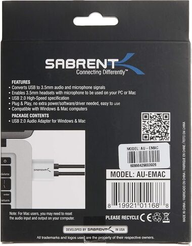 محول صوت ستيريو خارجي USB من الألومنيوم من SABRENT لنظامي التشغيل Windows وMac. التوصيل والتشغيل لا حاجة إلى برامج تشغيل. [الفضة] (الاتحاد الأفريقي-EMAC) in Saudi Arabia