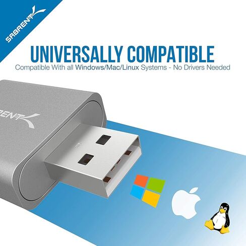 محول صوت ستيريو خارجي USB من الألومنيوم من SABRENT لنظامي التشغيل Windows وMac. التوصيل والتشغيل لا حاجة إلى برامج تشغيل. [الفضة] (الاتحاد الأفريقي-EMAC) in Saudi Arabia