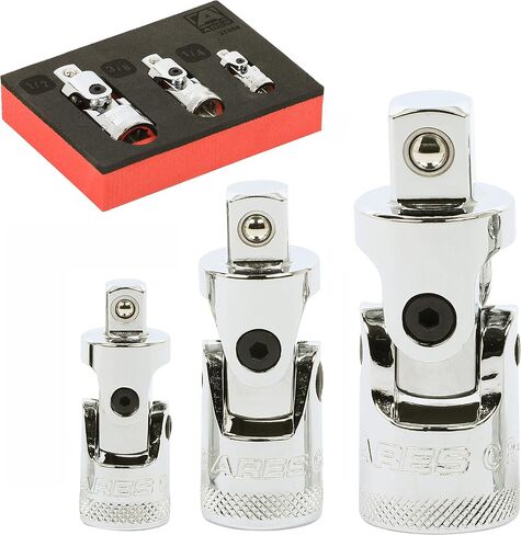 ARES 37000-3-Piece Spring Loaded Universal Joint Set – Spring Loaded Design Keeps U-Joint Rigid for Easier Positioning - 1/4-Inch, 3/8-Inch, and 1/2-Inch Drive in Saudi Arabia