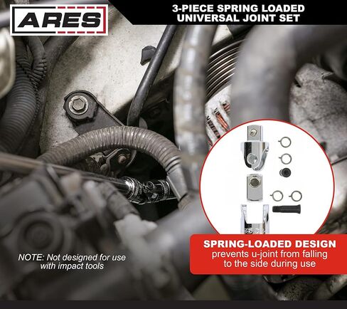 ARES 37000-3-Piece Spring Loaded Universal Joint Set – Spring Loaded Design Keeps U-Joint Rigid for Easier Positioning - 1/4-Inch, 3/8-Inch, and 1/2-Inch Drive in Saudi Arabia