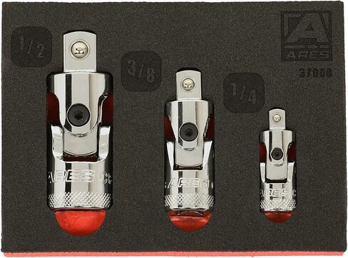 ARES 37000-3-Piece Spring Loaded Universal Joint Set – Spring Loaded Design Keeps U-Joint Rigid for Easier Positioning - 1/4-Inch, 3/8-Inch, and 1/2-Inch Drive in Saudi Arabia