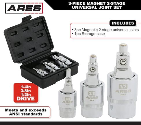 مجموعة وصلات عالمية محملة بنابض مكونة من 3 قطع من ARES 37000 - تصميم محمل بنابض يحافظ على صلابة المفصل على شكل حرف U لسهولة الوضع - محرك 1/4 بوصة، و3/8 بوصة، و1/2 بوصة in Kuwait