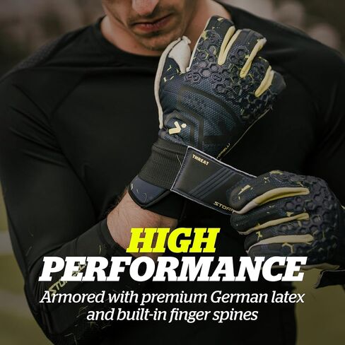 Storelli Silencer Threat Goalkeeper Gloves, High-Impact Hand Protection with 5 Removable Finger Spines, German Quartz Latex with Foam Padding, Breathable Yet Skin-Tight Fabric in Saudi Arabia