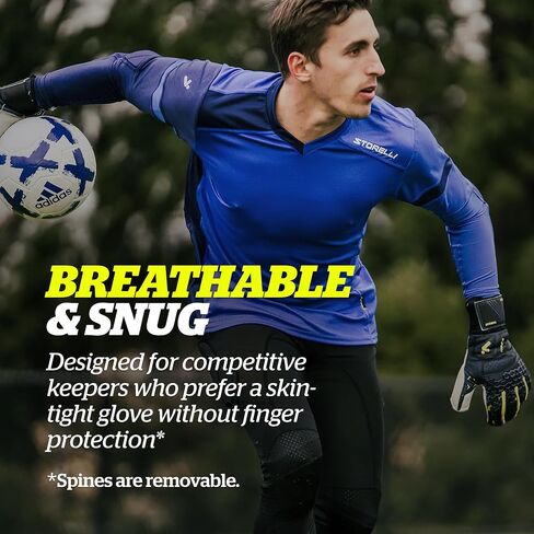 Storelli Silencer Threat Goalkeeper Gloves, High-Impact Hand Protection with 5 Removable Finger Spines, German Quartz Latex with Foam Padding, Breathable Yet Skin-Tight Fabric in Saudi Arabia