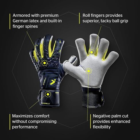 Storelli Silencer Threat Goalkeeper Gloves, High-Impact Hand Protection with 5 Removable Finger Spines, German Quartz Latex with Foam Padding, Breathable Yet Skin-Tight Fabric in Saudi Arabia