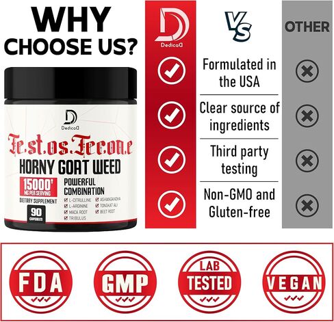 90 كبسولة من ديكاد - 8 في 1 تريبولوس تيريستريس عشبة العنزة إل-أرجينين جذر الماكا تونغكات علي جذر البنجر - دعم قوة العضلات لتمارين الطاقة in Kuwait