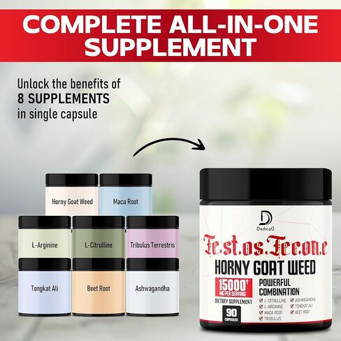 90 كبسولة من ديكاد - 8 في 1 تريبولوس تيريستريس عشبة العنزة إل-أرجينين جذر الماكا تونغكات علي جذر البنجر - دعم قوة العضلات لتمارين الطاقة in Kuwait