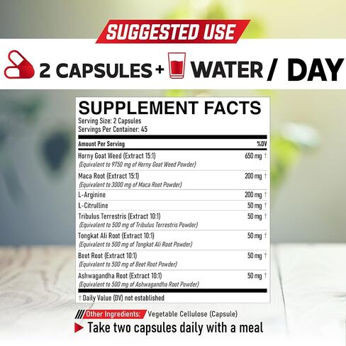 90 كبسولة من ديكاد - 8 في 1 تريبولوس تيريستريس عشبة العنزة إل-أرجينين جذر الماكا تونغكات علي جذر البنجر - دعم قوة العضلات لتمارين الطاقة in Kuwait