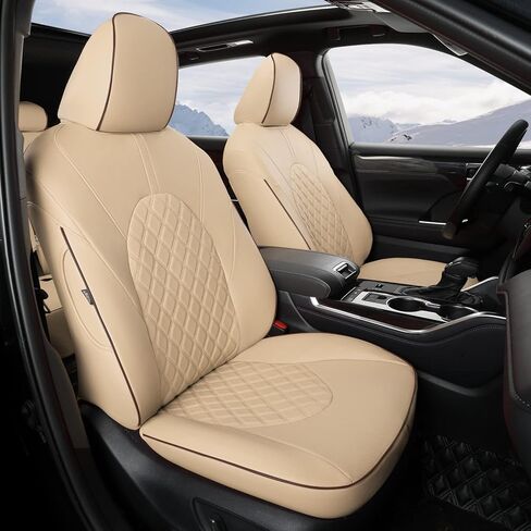 GIANT PANDA Customized Full Set Car Seat Covers Fit for Toyota Highlander L/LE/XLE/Limited/Hybrid 2020 2021 2022 2023 2024 Three-Row Model, 8 Seats, Faux Leather - (Grey Gray) in Kuwait