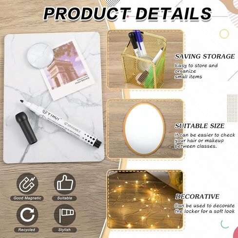 13 Pcs Locker Organizer and Decorating Kit, First Day of School Essentials for Girl Marble Print Whiteboard with Markers Locker Shelf Plush Area Rug String Light Mirror Magnetic Cup and Magnet in Saudi Arabia