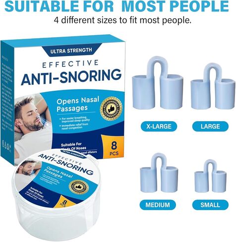 موسعات الأنف، أجهزة مضادة للشخير، حل آمن للشخير من أجل تنفس أفضل، فتحات أنف من السيليكون الناعم لتحسين النوم، موسعات أنف قابلة لإعادة الاستخدام 4 مقاسات مختلفة 8 قطع in Kuwait
