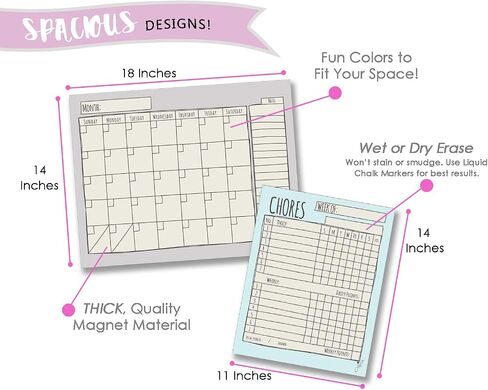 Multiple Child Chore Chart - Magnetic Daily Household Chore Checklist - Two Child Behavior, Job, Reward Chart - Dry Erase - 17" x 14"- Two Dry Erase Liquid Chalk Markers - Blue in Saudi Arabia