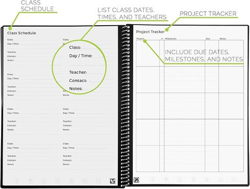 Rocketbook Reusable Academic Planner for Students and Teachers, Includes 13 page types, Black Cover, Letter Size in Kuwait