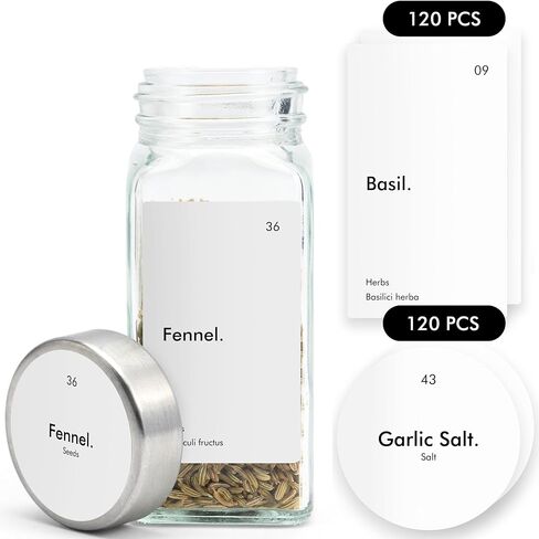 KIVY 240 Waterproof Spice Labels (Round & Rectangle) - Herb and Spice Apothecary Stickers for Jars - Indian Spice Labels - Customizable Labels in Kuwait