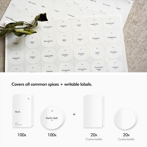 KIVY 240 Waterproof Spice Labels (Round & Rectangle) - Herb and Spice Apothecary Stickers for Jars - Indian Spice Labels - Customizable Labels in Kuwait