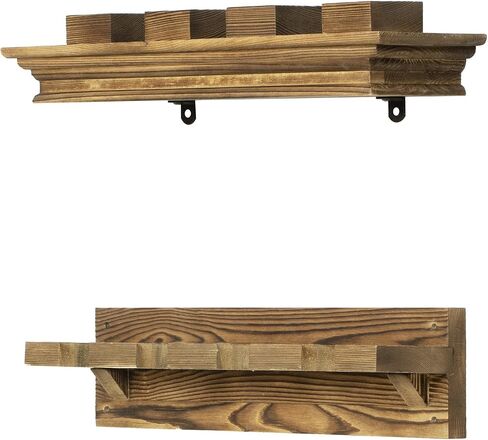 MyGift 2 Piece Wall Mounted Rustic Burnt Solid Wood Baseball Bat Holder Display Rack and Collectible Memorabilia Baseball Floating Shelf for 4 Balls in Saudi Arabia
