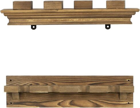 MyGift 2 Piece Wall Mounted Rustic Burnt Solid Wood Baseball Bat Holder Display Rack and Collectible Memorabilia Baseball Floating Shelf for 4 Balls in Saudi Arabia