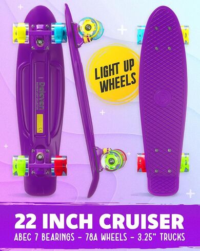 Deleven 22" Skateboard with Bright LED Wheels, Skate Tool, ABEC 7 Bearings - for Kids Beginners Adults in Saudi Arabia
