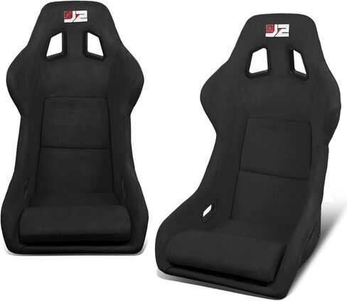 J2 Engineering J2-RS-004-BK Pair of Black Stitching Reclinable Back Rest Racing Bucket Seats 35" H X 23" W X 23" D Universal Fit in Kuwait
