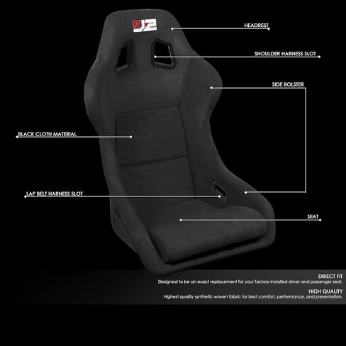 J2 Engineering J2-RS-004-BK Pair of Black Stitching Reclinable Back Rest Racing Bucket Seats 35" H X 23" W X 23" D Universal Fit in Kuwait