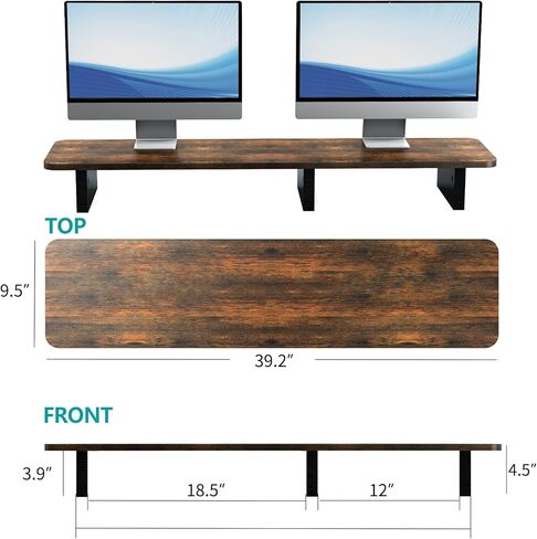 Zimilar Dual Monitor Stand Riser, Large Wood Computer Monitor Riser, Extra Long Monitor Stand for 2 Monitors with Storage for Office Accessories(Rust Brown) in Kuwait