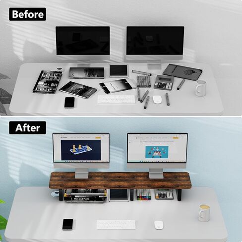 Zimilar Dual Monitor Stand Riser, Large Wood Computer Monitor Riser, Extra Long Monitor Stand for 2 Monitors with Storage for Office Accessories(Rust Brown) in Kuwait