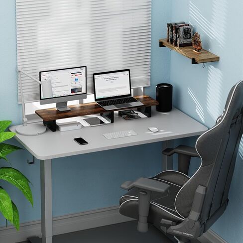 Zimilar Dual Monitor Stand Riser, Large Wood Computer Monitor Riser, Extra Long Monitor Stand for 2 Monitors with Storage for Office Accessories(Rust Brown) in Kuwait