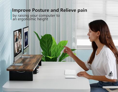 Zimilar Dual Monitor Stand Riser, Large Wood Computer Monitor Riser, Extra Long Monitor Stand for 2 Monitors with Storage for Office Accessories(Rust Brown) in Kuwait