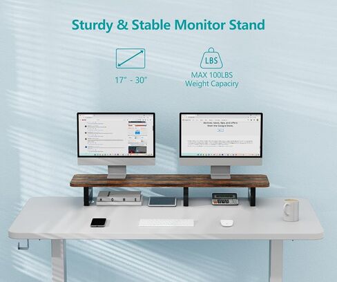 Zimilar Dual Monitor Stand Riser, Large Wood Computer Monitor Riser, Extra Long Monitor Stand for 2 Monitors with Storage for Office Accessories(Rust Brown) in Kuwait