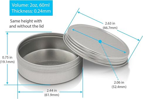 SimbaLux Screw Top Round Steel Tin Cans 2 oz (60ml) with Self Adhesive White Round Stickers, 24 Pack in Kuwait