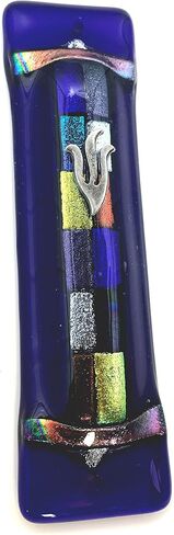 Twelve Tribes Mezuzah - زجاج فني باللون الأزرق الداكن مع اثني عشر صندوق هدايا زجاجي منصهر لامع ولفائف غير موافق للشريعة اليهودية مصنوعة يدويًا في الولايات المتحدة الأمريكية in Saudi Arabia