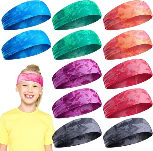 12 Pieces Kids Tie Dye Headbands Athletic Headbands Stretch Sport Hairbands Elastic Wicking Sweatbands for Youth Teens Boys and Girls Children in Saudi Arabia