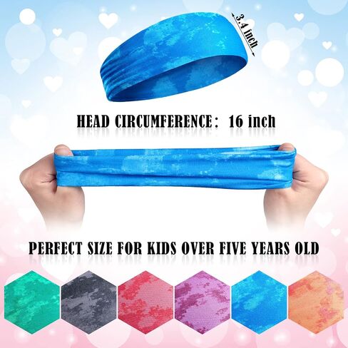 12 Pieces Kids Tie Dye Headbands Athletic Headbands Stretch Sport Hairbands Elastic Wicking Sweatbands for Youth Teens Boys and Girls Children in Saudi Arabia